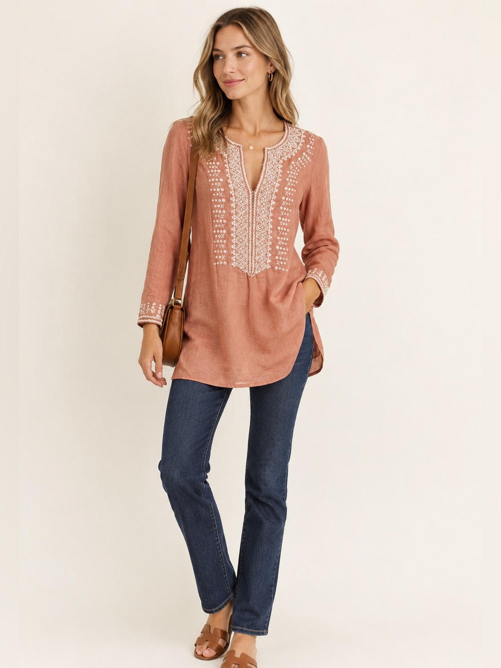 Sachin and Babi for Ankasa Coral Embroidered Tunic Blouse Small